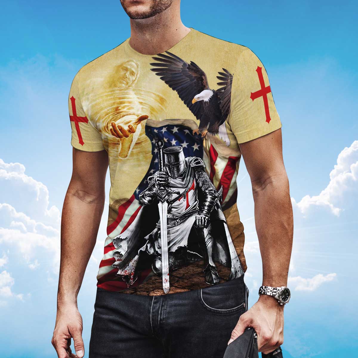 Religious Tshirt Knight Templar Tshirt American Flag Eagle Shirts TO1475