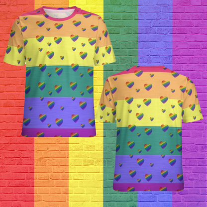 Lgbt Pride Rainbow 3D T Shirt, Hearts Pattern Short Sleeve 3D Shirt For Lesbian Girl LO0915