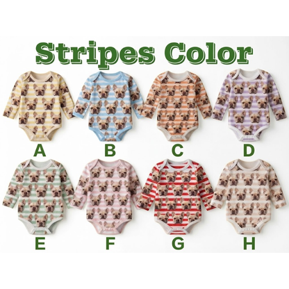 Custom Cat Faces Stripes Baby Bodysuit, Custom Pet Photo Bodysuit For Baby BB0448