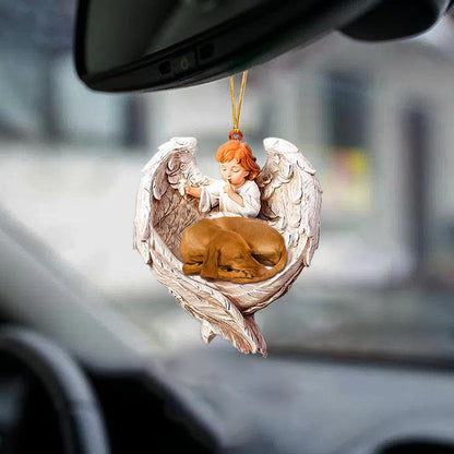 Vizsla Sleeping Protected By Angel Car Interior Hanging Ornament 2 Sides OO1068