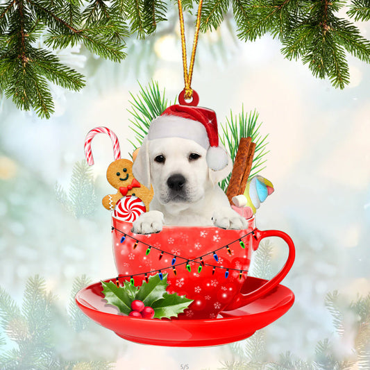 WHITE Labrador In Cup Merry Christmas Ornament Flat Acrylic Dog Ornament OO1931
