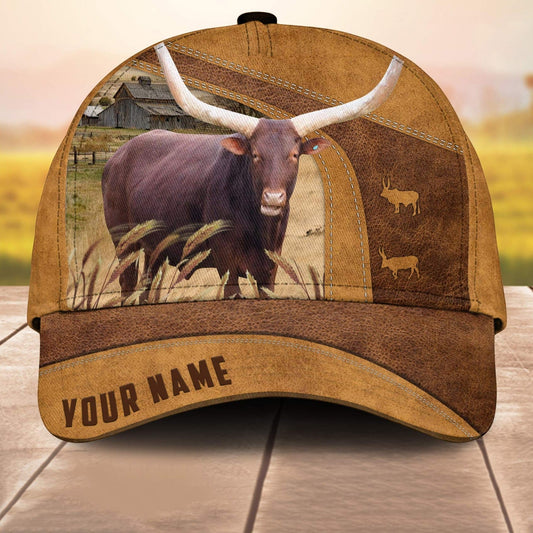 Custom Name Watusi Cale 3D Cap 3D All Over Print Baseball Cap, Cap For Farm Lovers, Animal Cap, Leather Pattern Cap CA3044