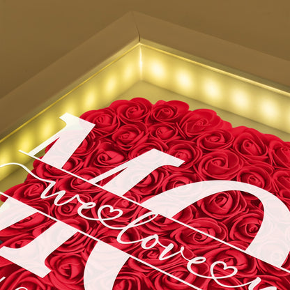 We Love You Mom Personalized Flower Shadow Box With LED Light, Custom Mom Heart Shaped Monogram Flower Shadow Box With Kids Names TD0027