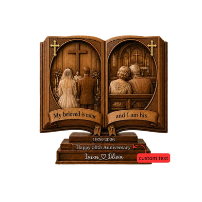 My Beloved Me And I Am His Custom Christian 50th Wedding Anniversary Layer Wooden Plaque, Personalized Christian 50th Wedding Anniversary Keepsake Wooden Block WD0884