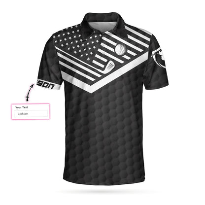 World's Okayest Golfer Custom Polo Shirt, Personalized Black American Flag Golf Shirt For Men SO1413