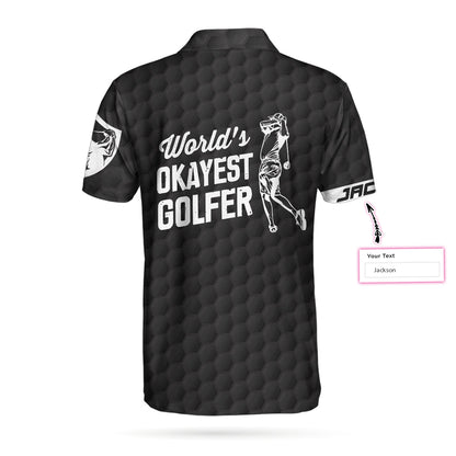 World's Okayest Golfer Custom Polo Shirt, Personalized Black American Flag Golf Shirt For Men SO1413