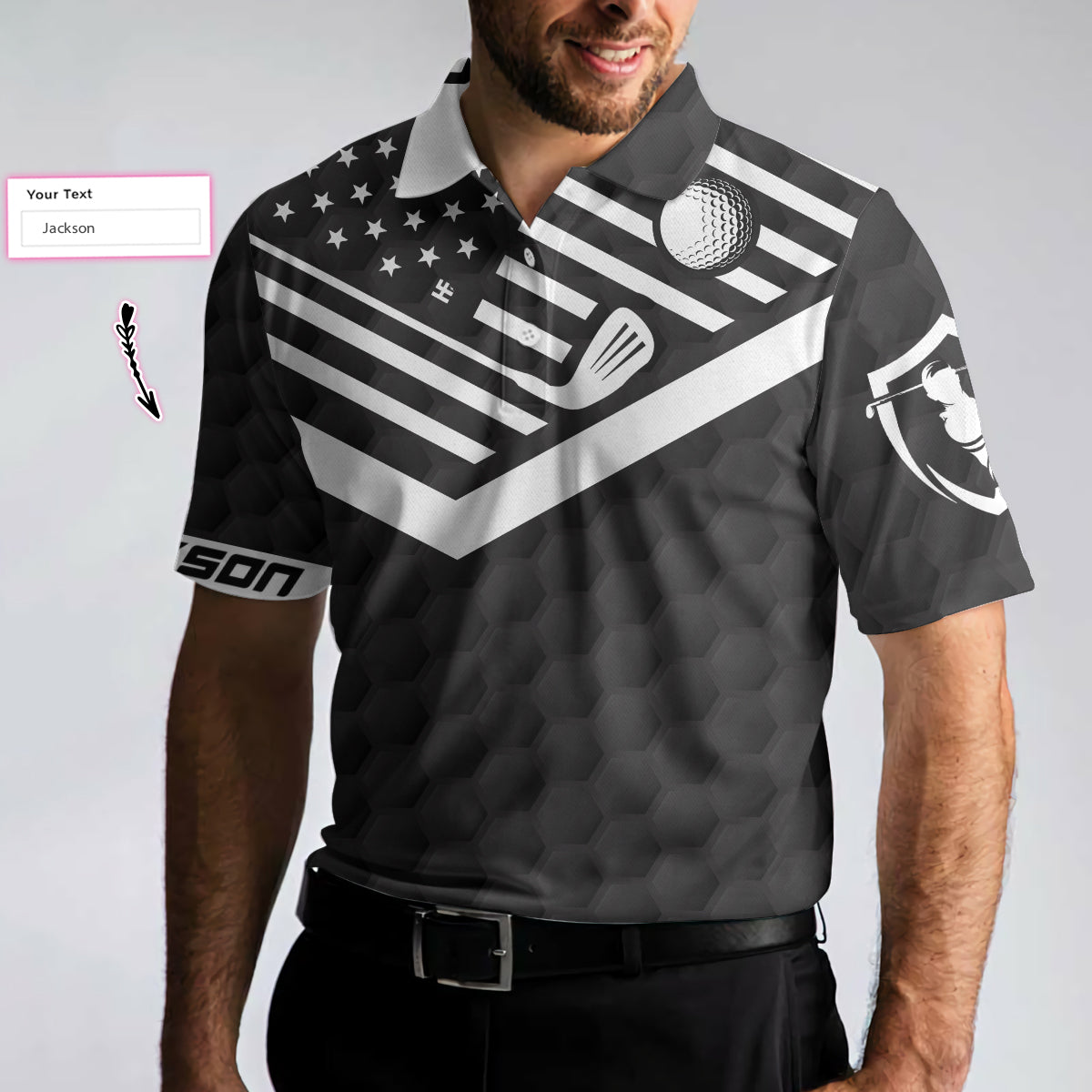 World's Okayest Golfer Custom Polo Shirt, Personalized Black American Flag Golf Shirt For Men SO1413