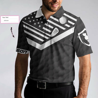 World's Okayest Golfer Custom Polo Shirt, Personalized Black American Flag Golf Shirt For Men SO1413