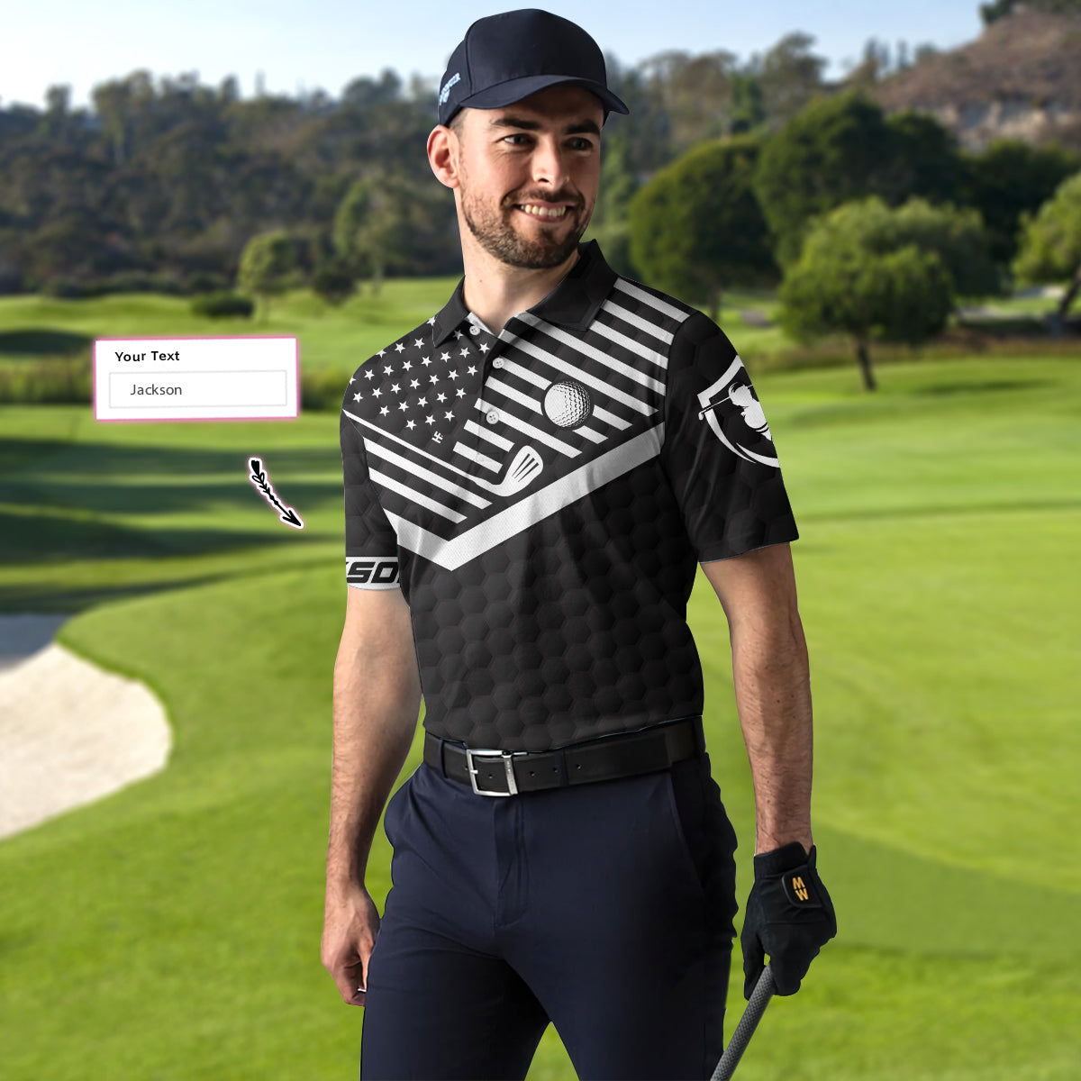 World's Okayest Golfer Custom Polo Shirt, Personalized Black American Flag Golf Shirt For Men SO1413
