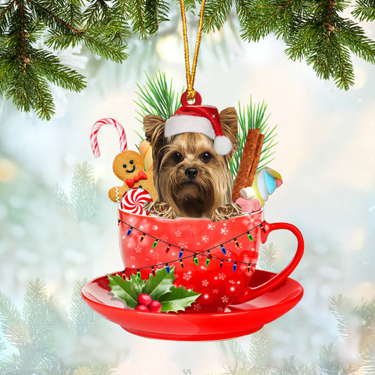 Yorkshire In Cup Merry Christmas Ornament Flat Acrylic Dog Ornament OO1865