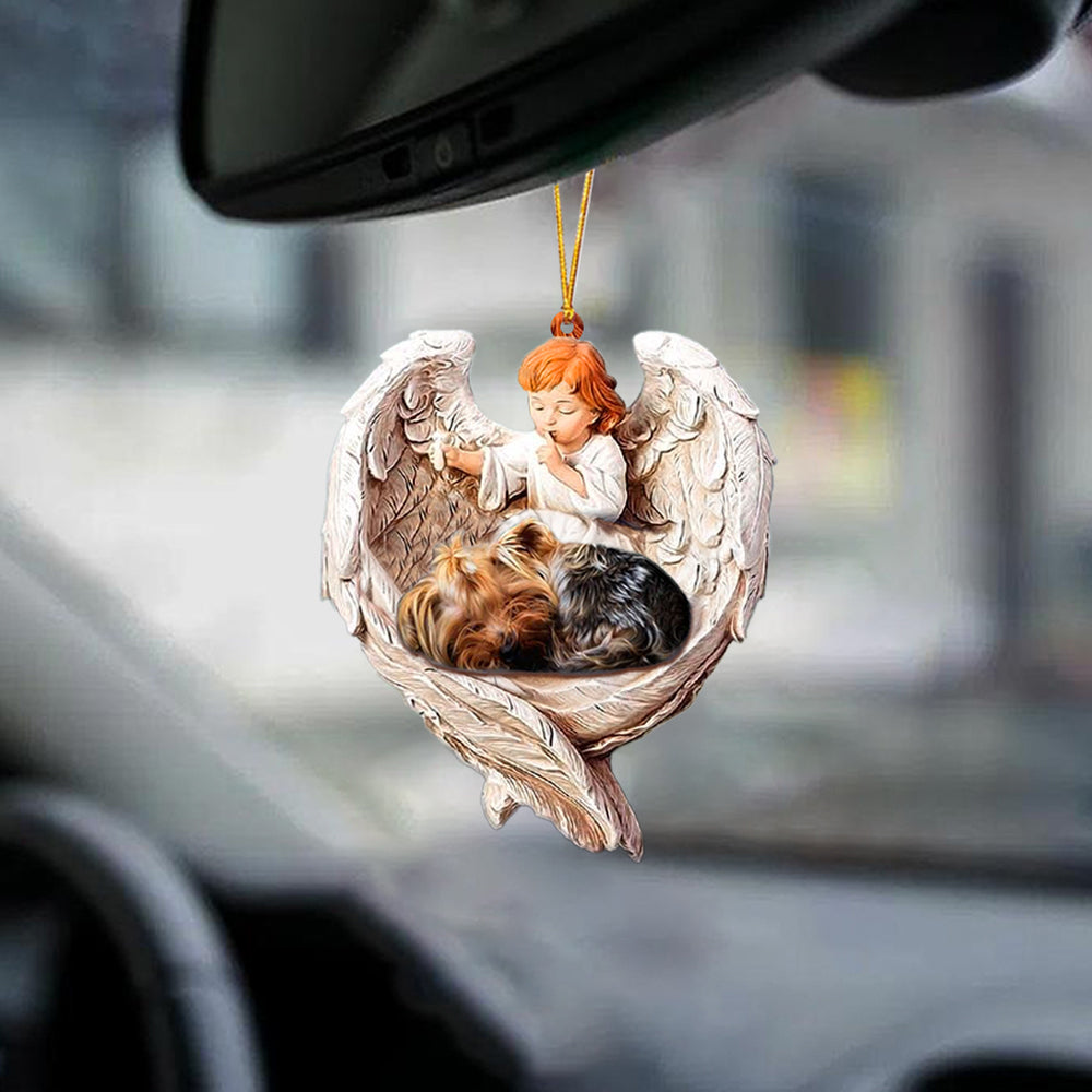 Sleeping Yorkshire Terrier Protected By Angel Car Interior Hanging Ornament OO1062