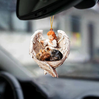 Sleeping Yorkshire Terrier Protected By Angel Car Interior Hanging Ornament OO1062