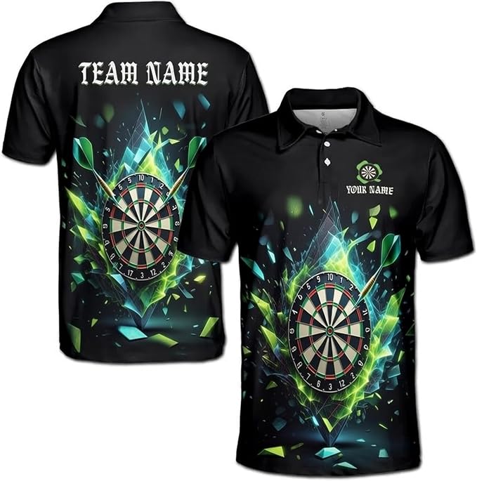Custom Team Ice Darts Polo Shirt For Men, Custom Dart Team Shirt Black Cyan DZ0179