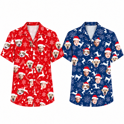 Custom Face With Christmas Hat Hawaiian Shirt For Men Women, Custom Christmas Hawiaian Shirt With Photo HE0834