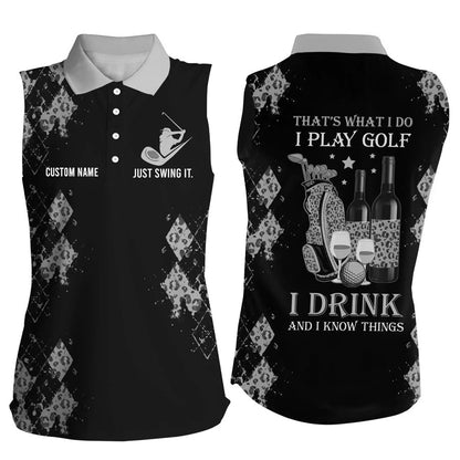 Personalized leopard Women sleeveless polo shirt multicolor, funny golf wine That's what I do, I play golf drink SO1345