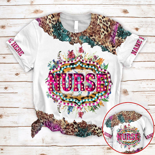 Personalized Shirts Nurse Sublimation Floral Leopard 3D All Over Print Shirts For Nurse TO3262