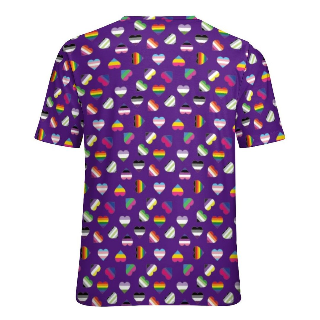 Pride Flag Heart Print Lgbt Gay Trans Bi Ace Queer Short Sleeve Shirt Women Plus Size Blouse Tunics Tops LO0920