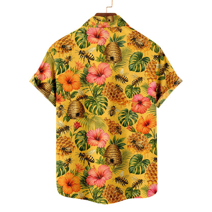 Honey Bee Floral Hawaiian Shirt, Bee Hawaiian Shirt For Beekeeper HE0898