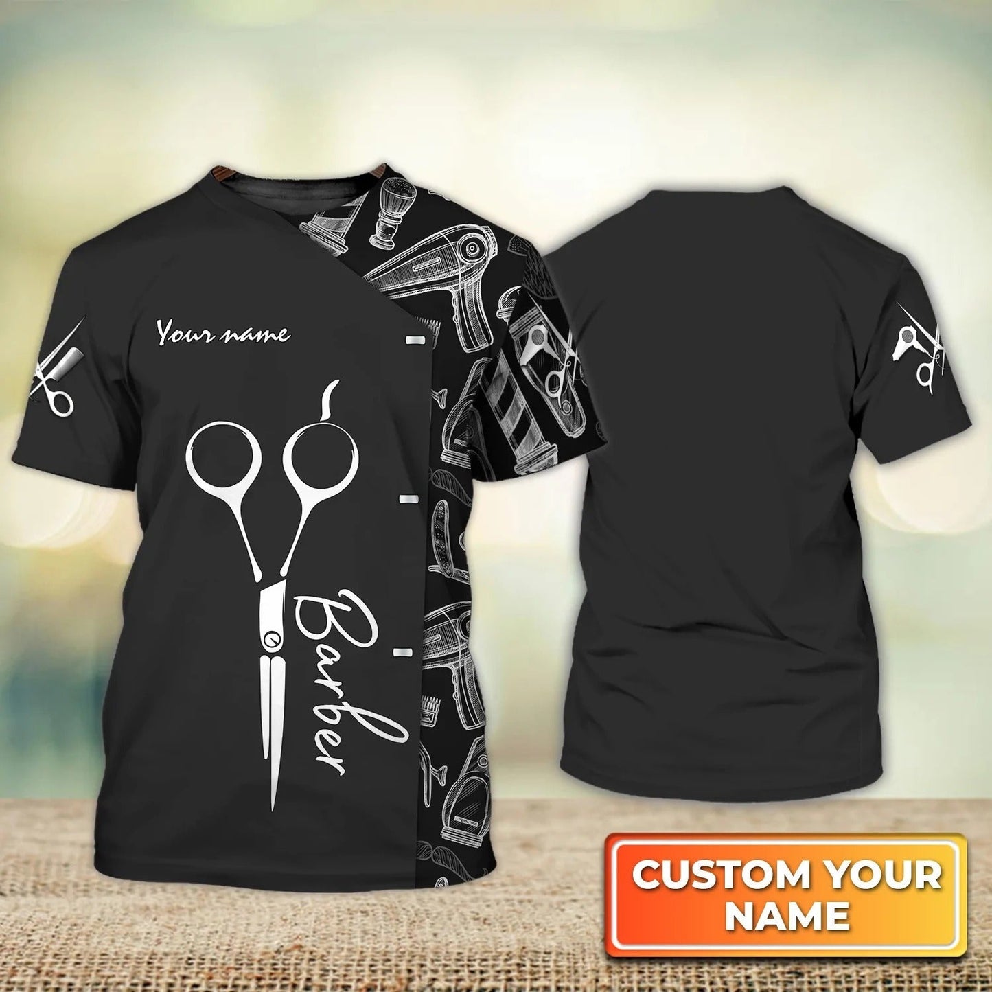 Customized Black 3D Barber Tshirt Scissors Barber Stylist Barber Shop Uniform Barber Gifts TO1933
