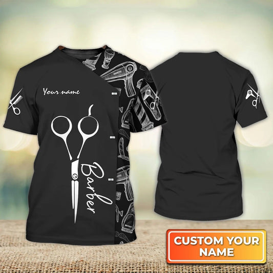 Black Barber Tshirt Men Woman, 3D Printed Custom Barber Shirt, Barber Shop Uniform TO2302