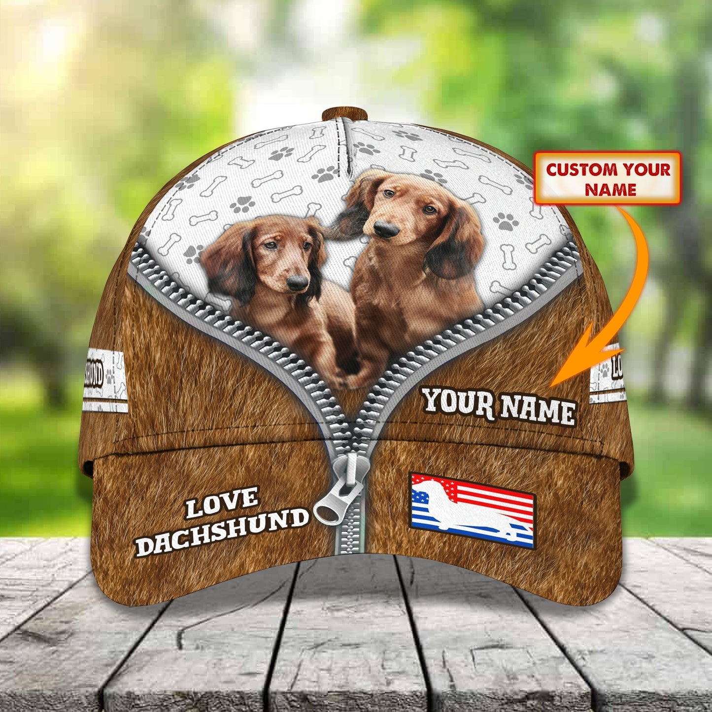 3D Classic Cap Dachshund 01 Personalized Name Cap Lasfour CA2000