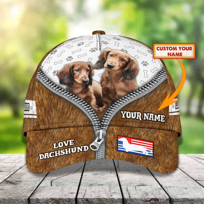 3D Classic Cap Dachshund 01 Personalized Name Cap Lasfour CA2000