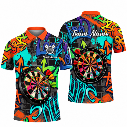 Custom Graffiti Colorful Darts Polo Shirt For Men, Custom Team Graffiti Dart Shirt DZ0176