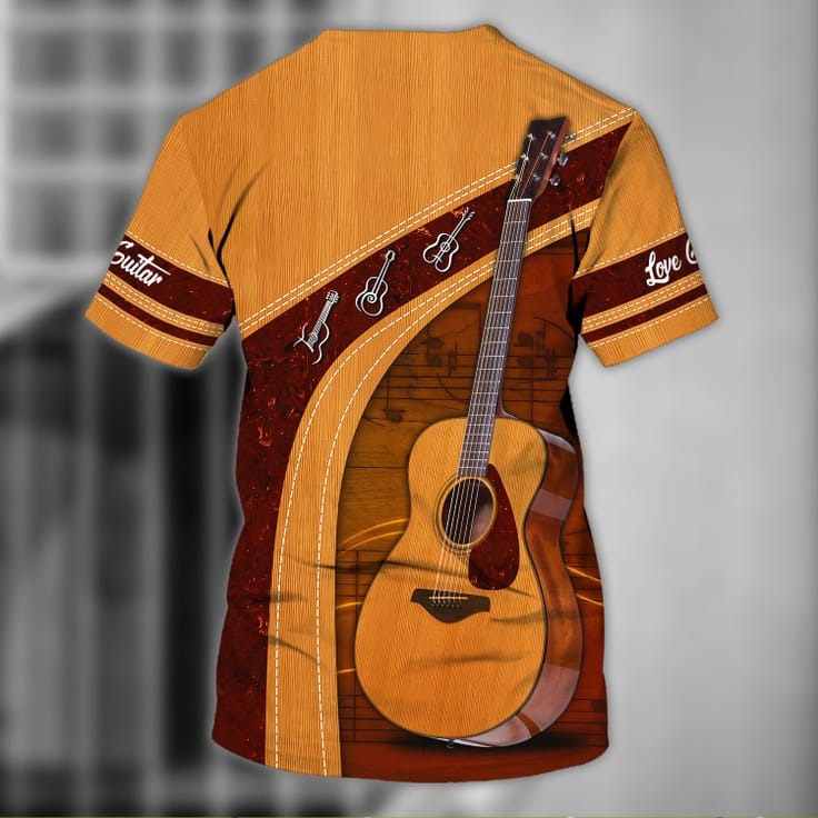 Love Guitar 3D Shirt, Acoustic Guitar Personalized Name 3D Tshirt TO0809