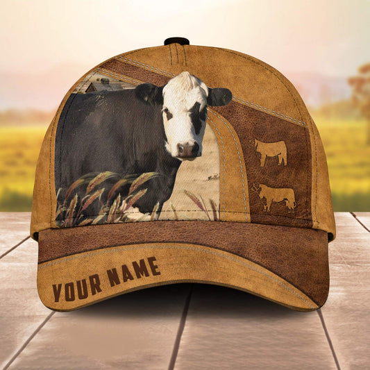 Custom Name Black Hereford 3D Cap 3D All Over Print Baseball Cap, Cap For Farm Lovers, Animal Cap, Leather Pattern Cap CA2986