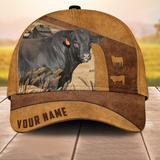 Custom Name Black Limousin Cale 3D Cap 3D All Over Print Baseball Cap, Cap For Farm Lovers, Animal Cap, Leather Pattern Cap CA3040