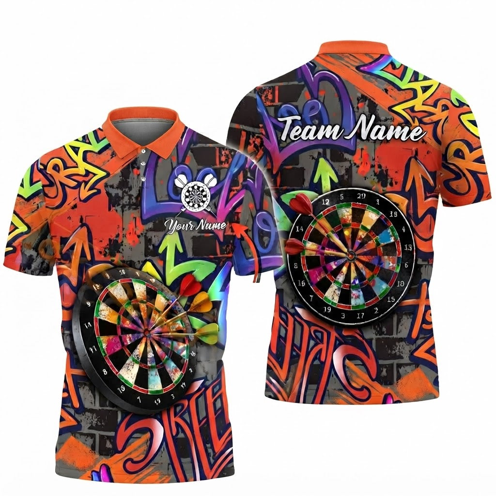 Custom Graffiti Colorful Darts Polo Shirt For Men, Custom Team Graffiti Dart Shirt DZ0176