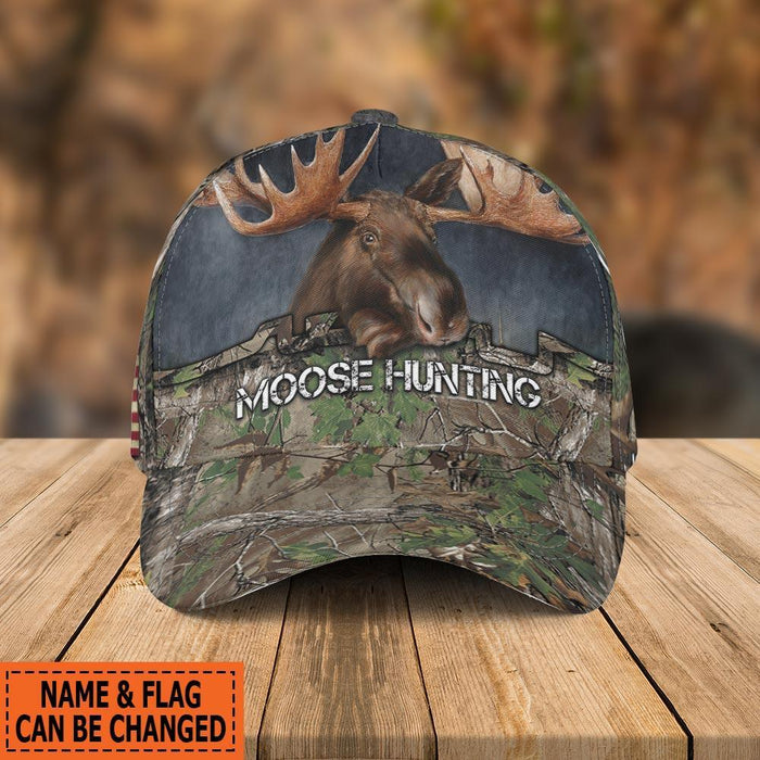 Lasfour 3D All Over Print Baseball Cap Moose Hunting Moose Hunter Camo Name Personalized Cap CA0499