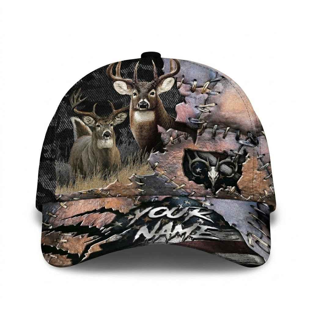 Personalized Deer Hunting Ripped Baseball Cap 3D Printed, Custom Hunting Cap Hat With Name CP0770