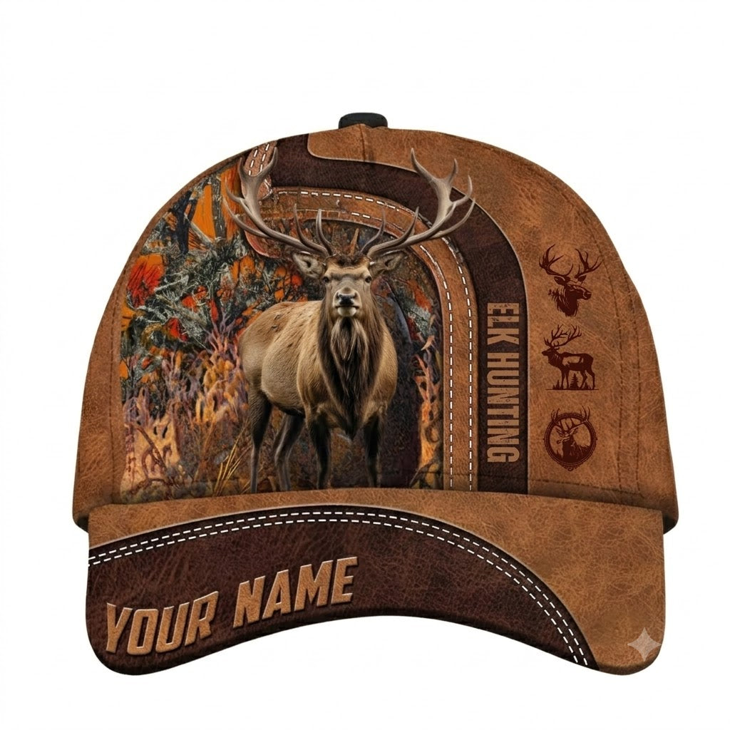 Custom Elk Hunting Brown Camo Baseball Cap, Personalized Hunting Lover Cap Hat CP0729