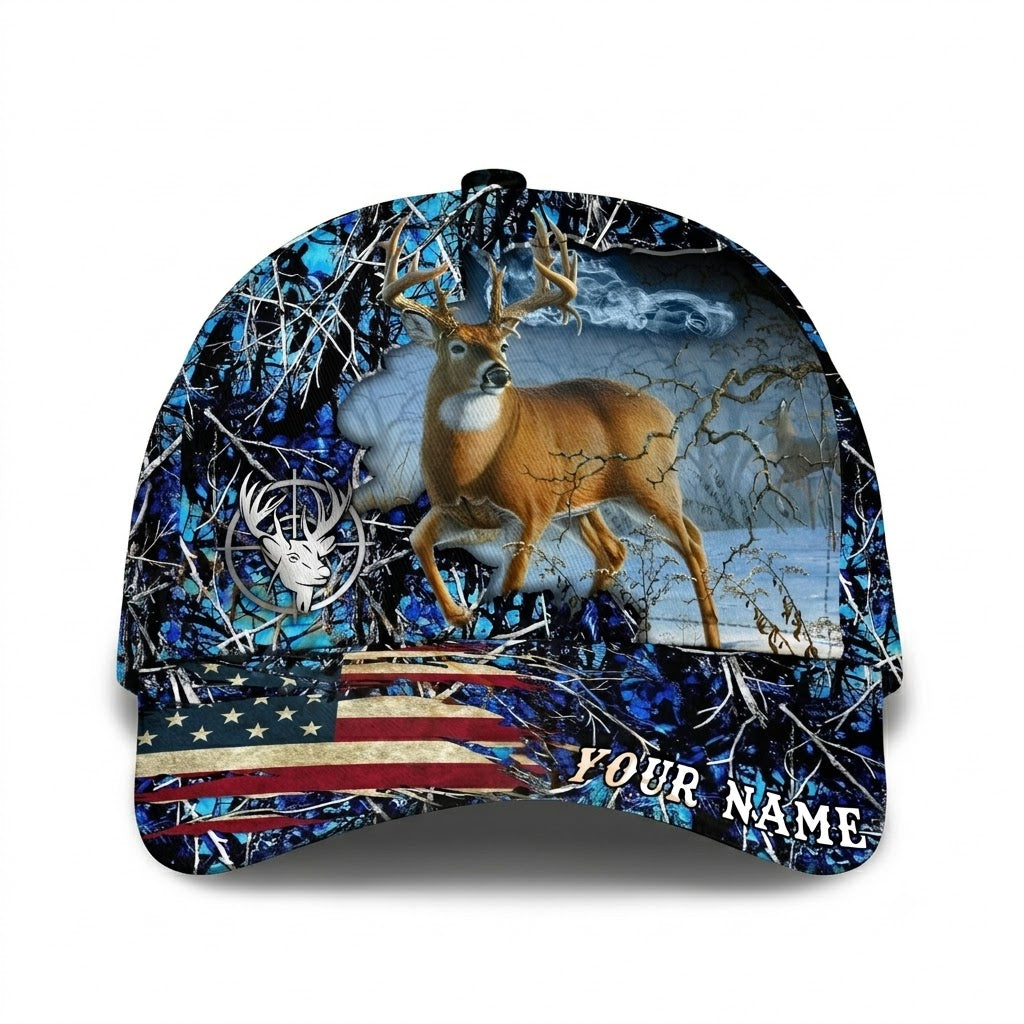 Custom Deer Camo USA Flag Basball Cap 3D Printed, Custom Deer Hunting Cap Hat CP0722