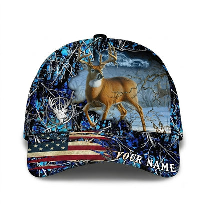 Custom Deer Camo USA Flag Basball Cap 3D Printed, Custom Deer Hunting Cap Hat CP0722
