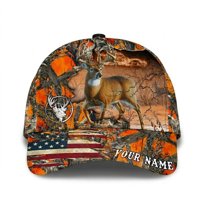 Custom Deer Camo USA Flag Basball Cap 3D Printed, Custom Deer Hunting Cap Hat CP0722