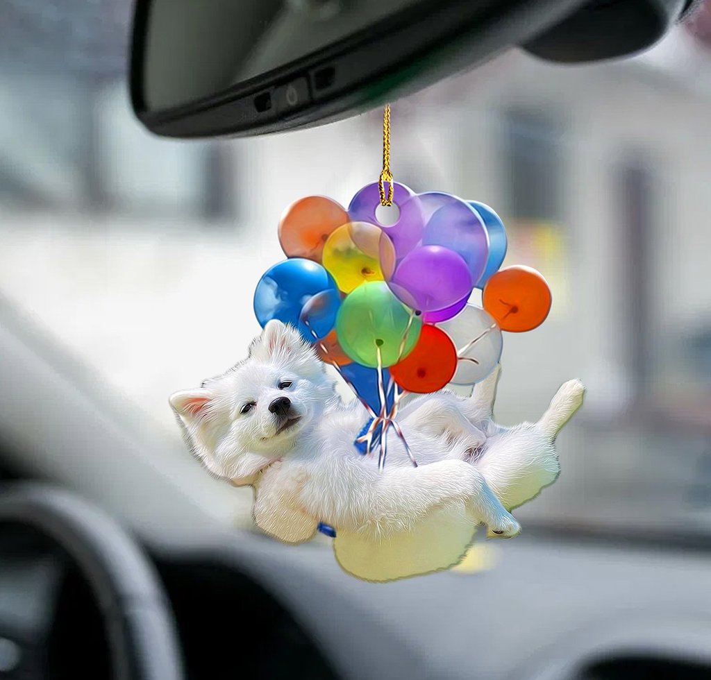 American Eskimo Dog Fly With Bubbles Car Hanging Ornament Dog Ornament Lasfour OO0830