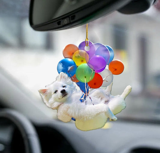 American Eskimo Dog Fly With Bubbles Car Hanging Ornament Dog Ornament Lasfour OO0830