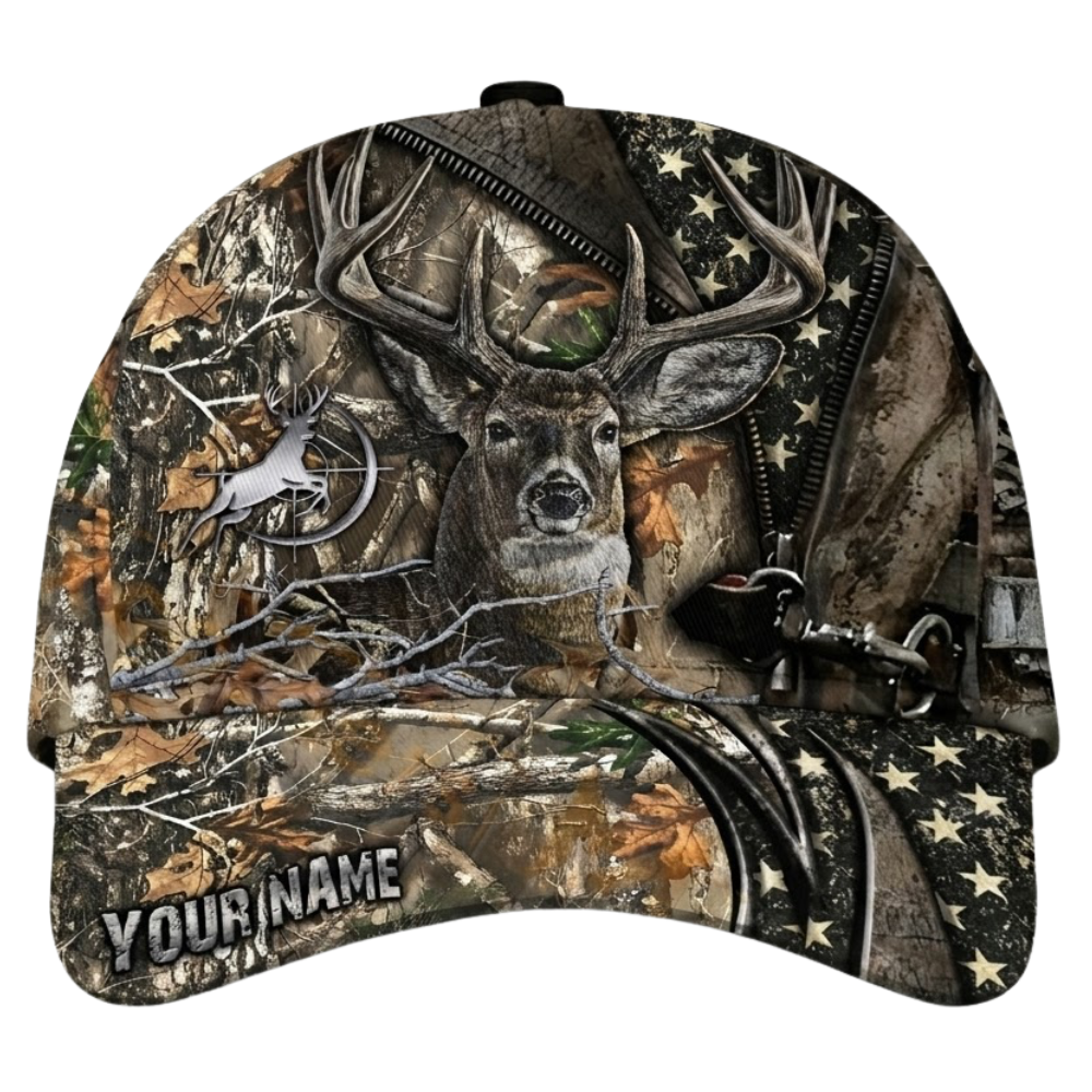 Deer Hunting Custom USA Flag Camo Baseball 3D Printed Cap, Custom Hunting Lover Cap Hat CP0543
