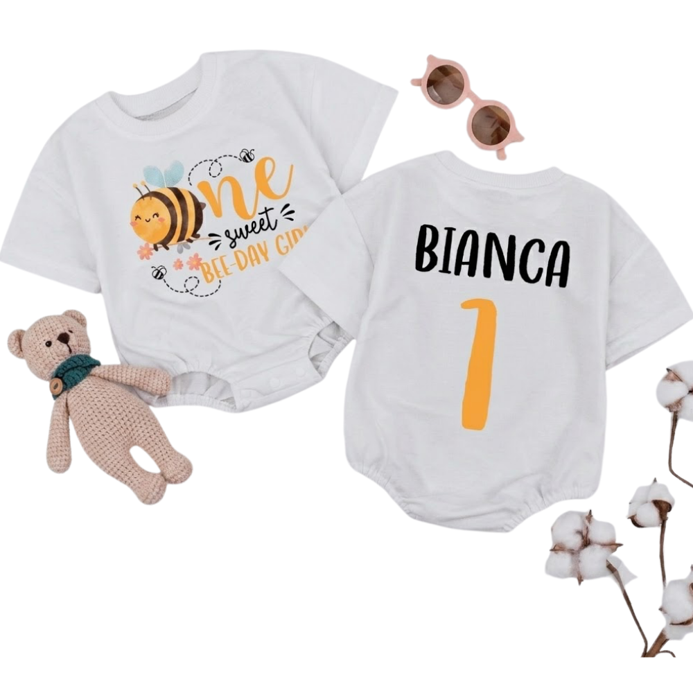 Custom One Sweet Bee Day Girl Birthday TShirt Romper, Custom Cute Honey Bee First Birthday Baby Romper BB0282