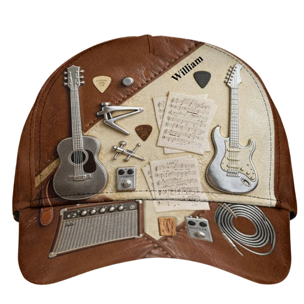 Personalized Guitar 3D Printed Baseball Cap With Name, Custom Guitar Cap Hat For Guitarist CP0551
