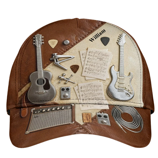 Personalized Guitar 3D Printed Baseball Cap With Name, Custom Guitar Cap Hat For Guitarist CP0551