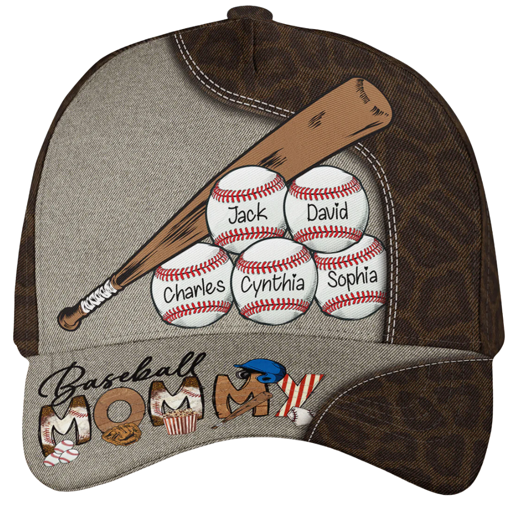 Baseball Mama Custom Kid Names Baseball 3D Cap, Custom Mama Baseball Cap Hat CP0552