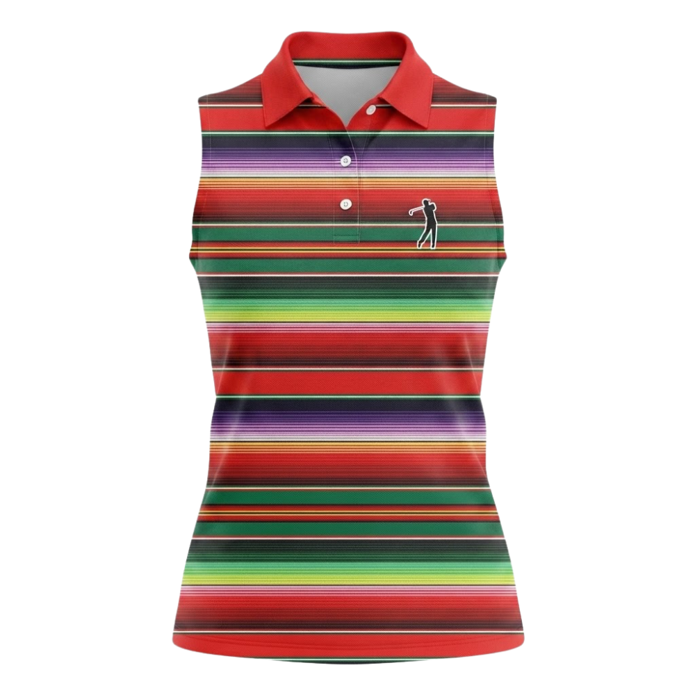 Women's Multicolor Stripes Sleeveless Golf Shirt, Womens Stripe Golf Shirts GZ0322