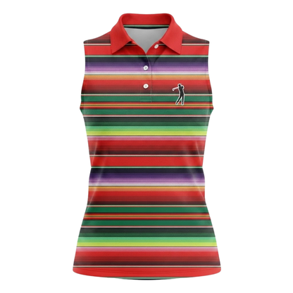 Women's Multicolor Stripes Sleeveless Golf Shirt, Womens Stripe Golf Shirts GZ0322