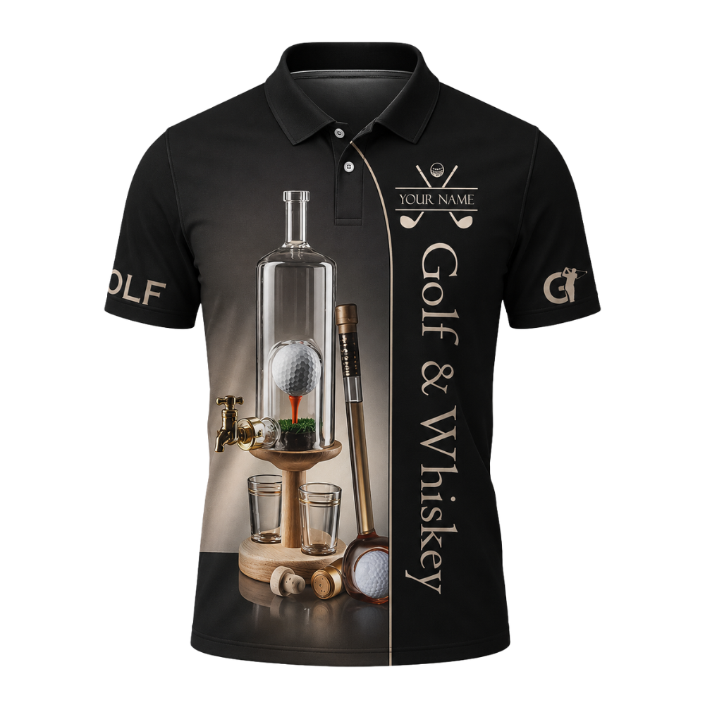 Golf And Whiskey Custom Name Golf Polo Shirt For Men, Custom Whiskey Lover Golf Shirts GZ0284