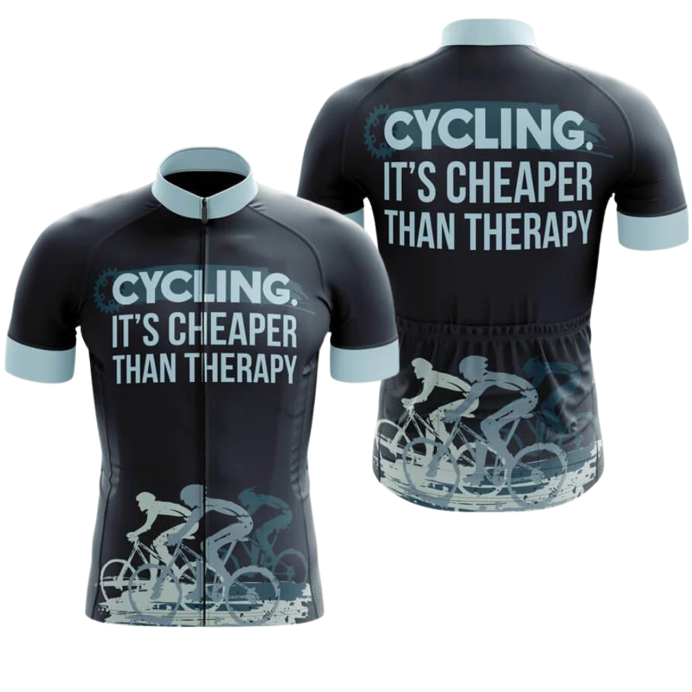 It's Cheaper Than Therapy Cycling Short Sleeve Jersey For Men, Navy Blue Funny Cycling Jerseys CG0814