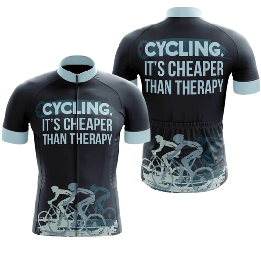 It's Cheaper Than Therapy Cycling Short Sleeve Jersey For Men, Navy Blue Funny Cycling Jerseys CG0814