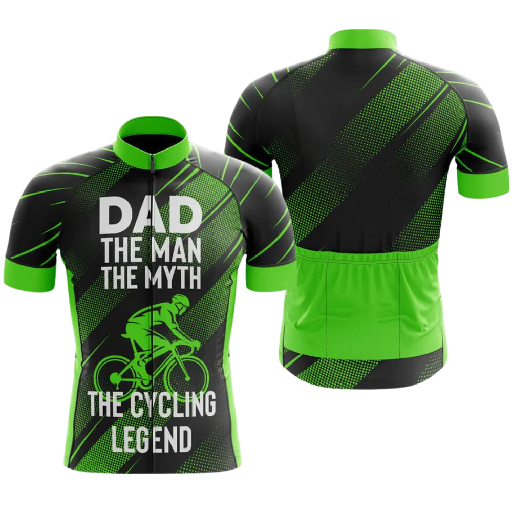 Dad The Man The Myth The Cycling Legend Cycling Short Sleeve Jersey Green Black, Father's Day Cycling Jerseys For Dad CG0815